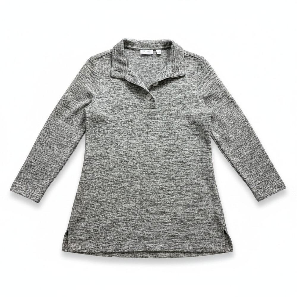 D&Co Denim & Company Womens Long Sleeve Popover Knit Sweater Heather Gray S Fall